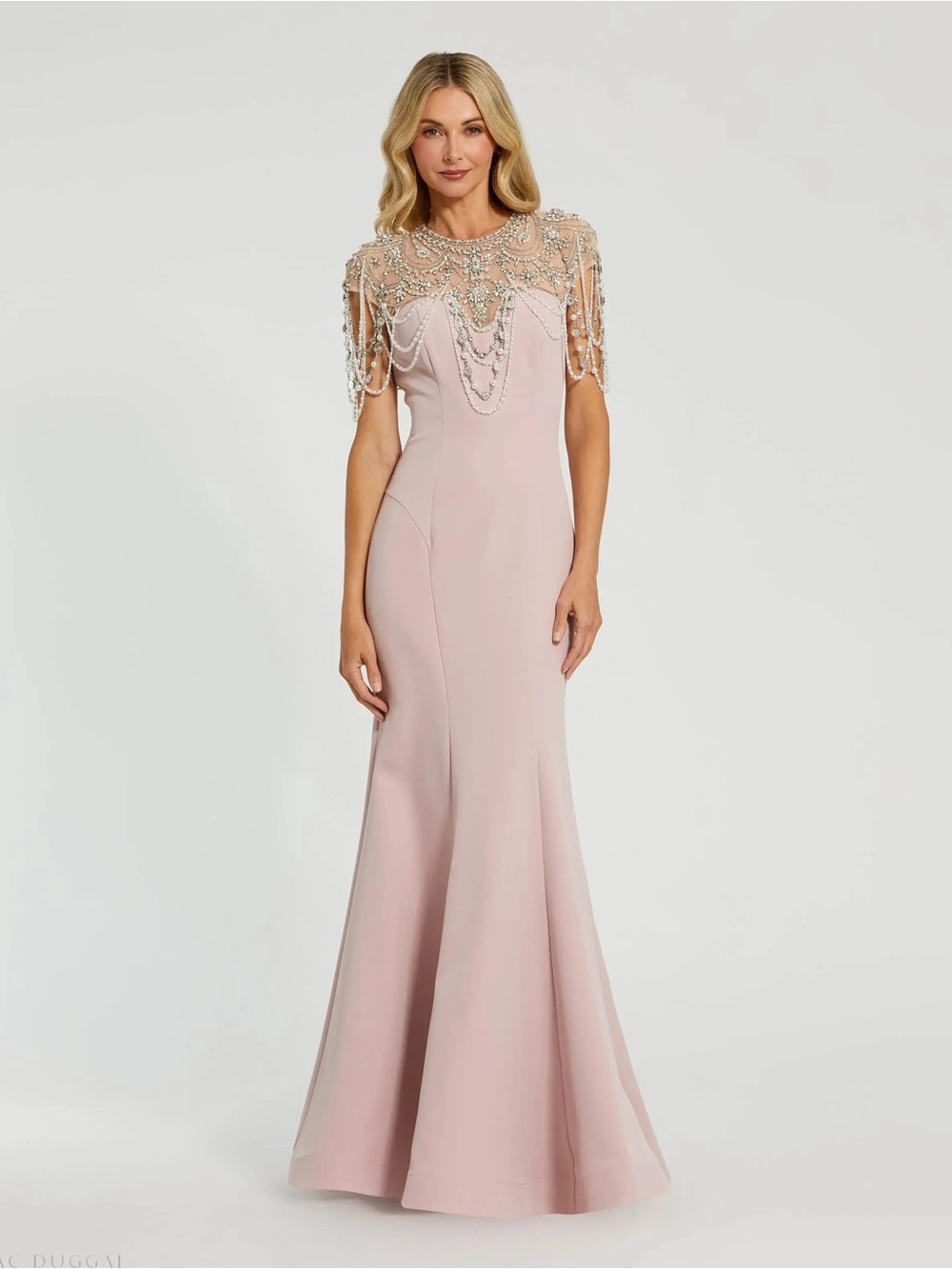 Mac Duggal Embellished Blush Pink Evening Gown